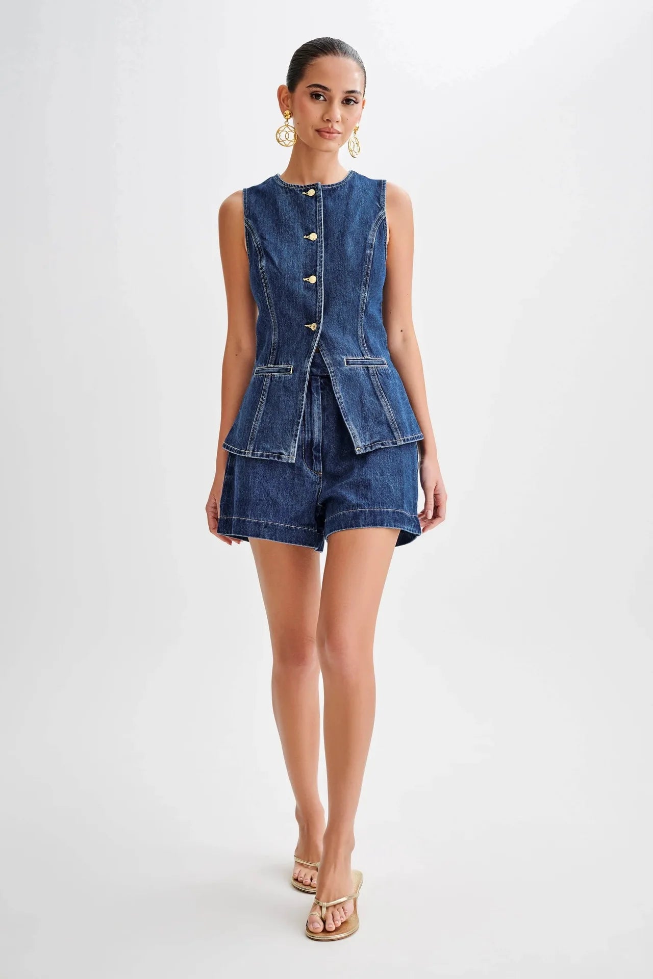 Spring Summer Fashion Casual Sleeveless High Waist Denim Suit Women's Clothing