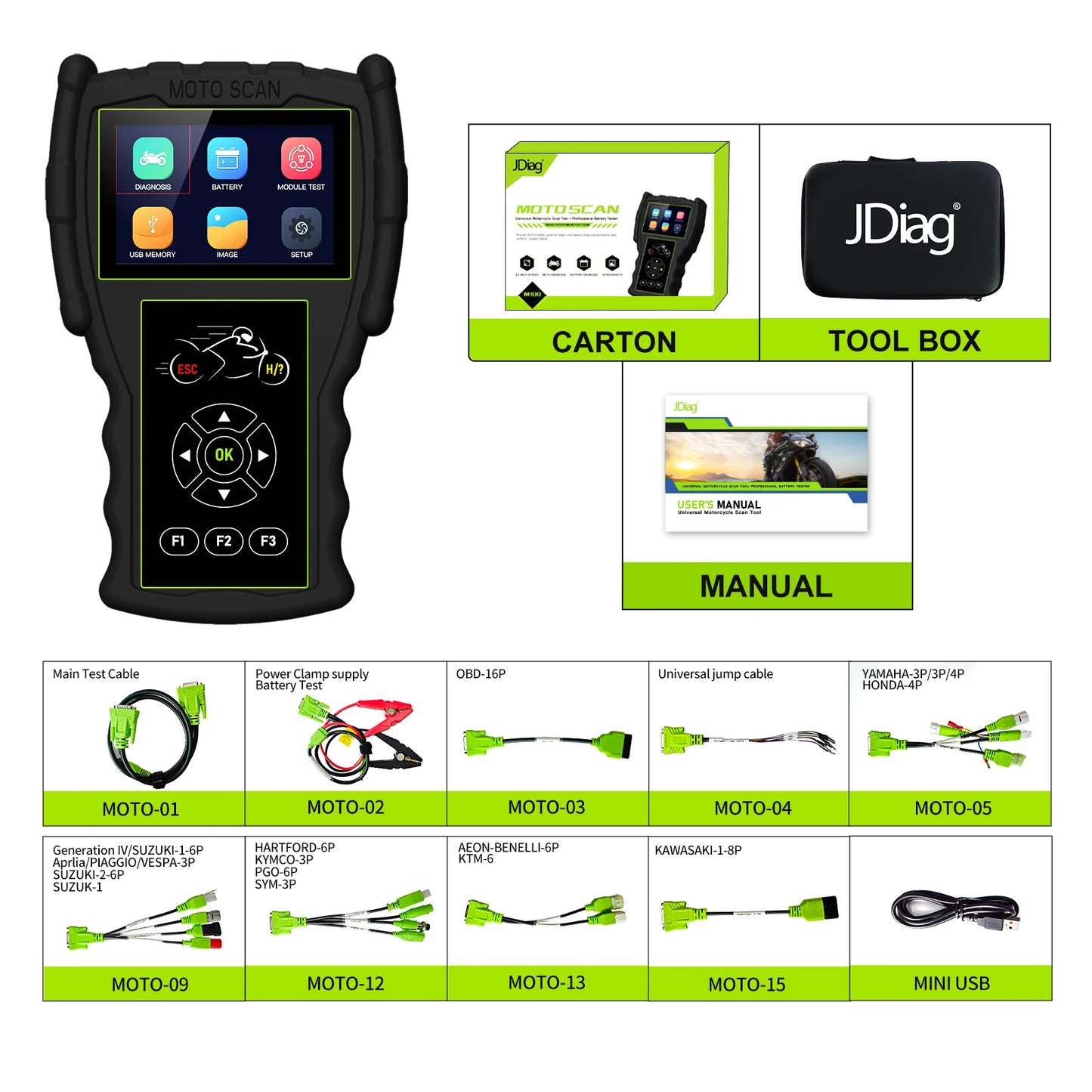 JDiag M100 Pro Motorcycle Diagnostic Scanner – OBD2 Fault Code Reader for BMW, Kawasaki, Yamaha, Suzuki & KTM – Read/Clear Codes