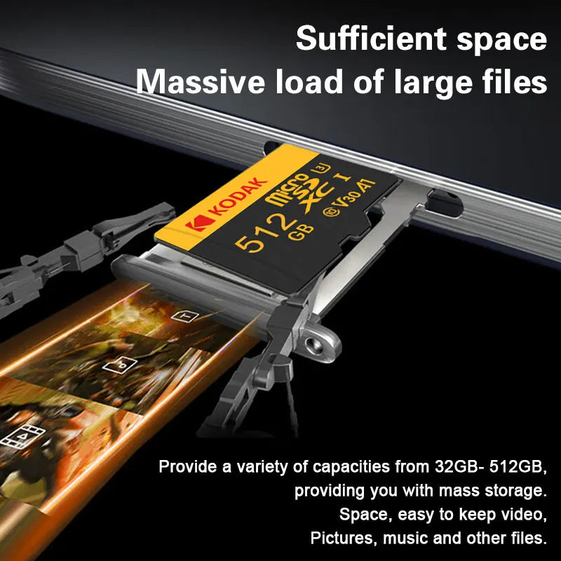 Kodak Micro SD Card Memory Card Class 10 32GB 64GB 128GB 256GB U3 4K High Speed Cartao De Memoria Flash Memory TF Mecard C10