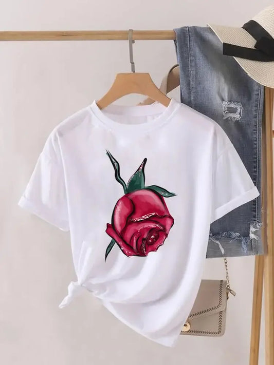 Cute Sweet Women Clothes O-neck Graphic T-shirt Fashion Print Short Sleeve Lady Top Female Womens T Shirt Tee